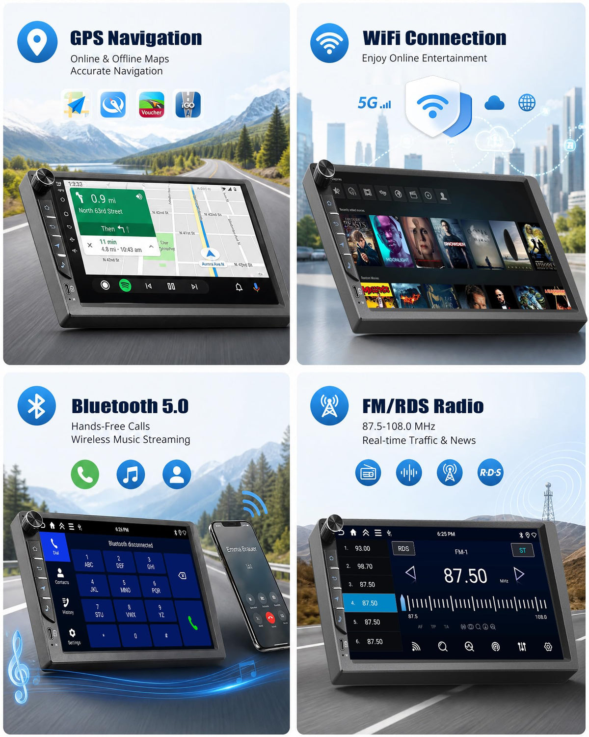 SIXTOP 4G+64G Android Car Stereo Radio for Honda Civic 2013-2017 Wireless CarPlay Android Auto Bluetooth 5.0 GPS 9 Inch HD Touch Screen WiFi FM/RDS Type-C 32EQ SWC AHD Backup Camera