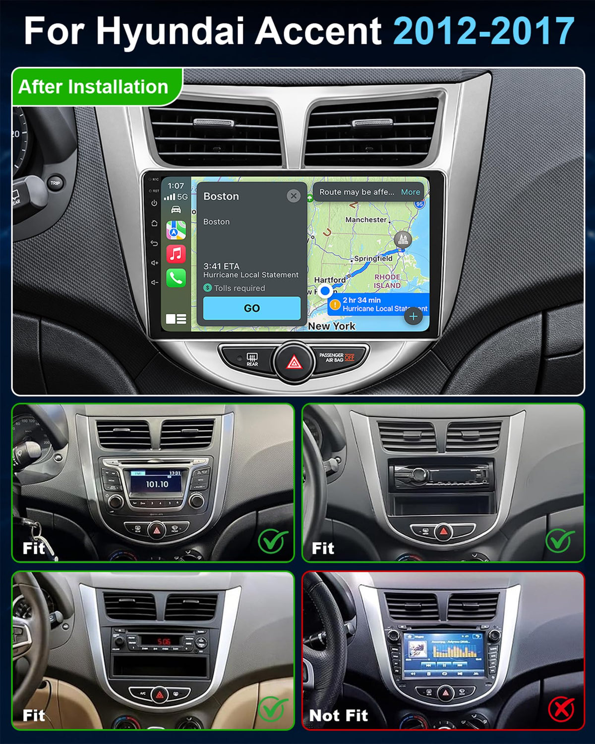 64G Car Stereo Radio for Hyundai Accent 2012-2017 CarPlay Android Auto