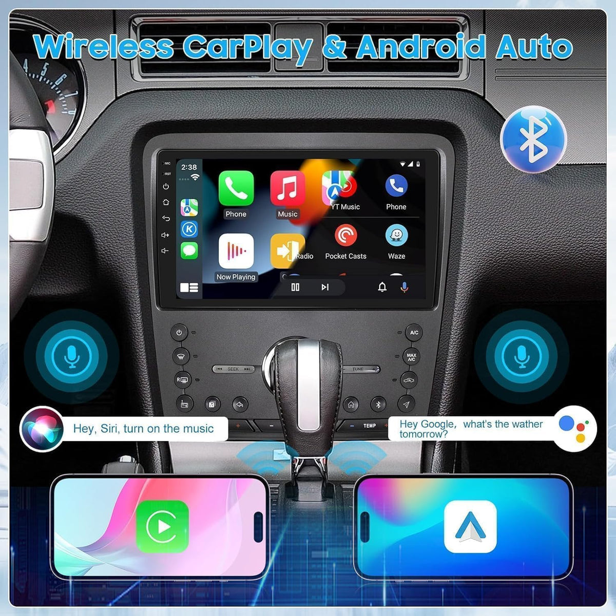 10.1 Inch Car Radio for Ford Mustang 2010-2014, Wireless CarPlay Android Auto, 2GB+32GB 8 Core Stereo, GPS