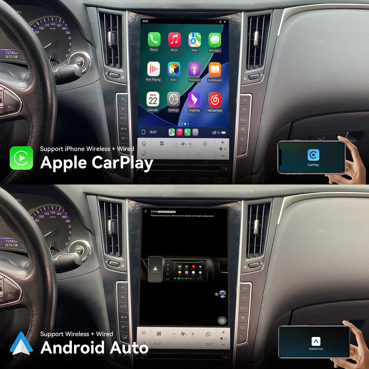 12.1" Vertical Screen Android 15 Head Unit for Infiniti Q50 2013-2019 Foforfor 7862 Up to 8+256GB Car Radio with Wireless CarPlay Android Auto DSP SWC Hi-Fi Audio WiFi (6+128GB)
