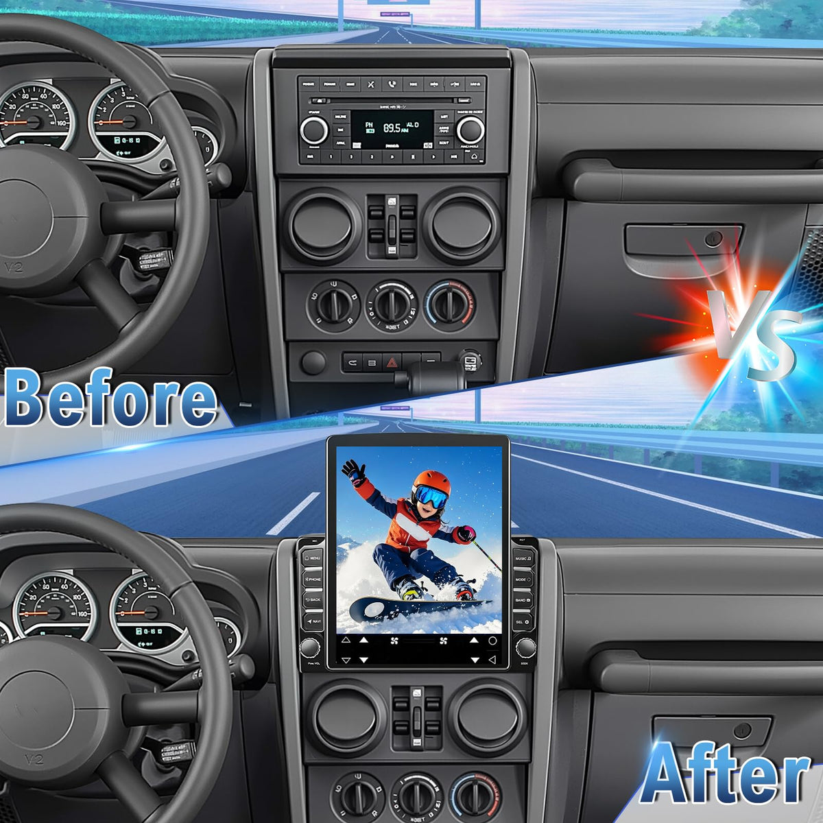 Double Din Car Stereo Upgrade Radio for Jeep Wrangler 2007-2010