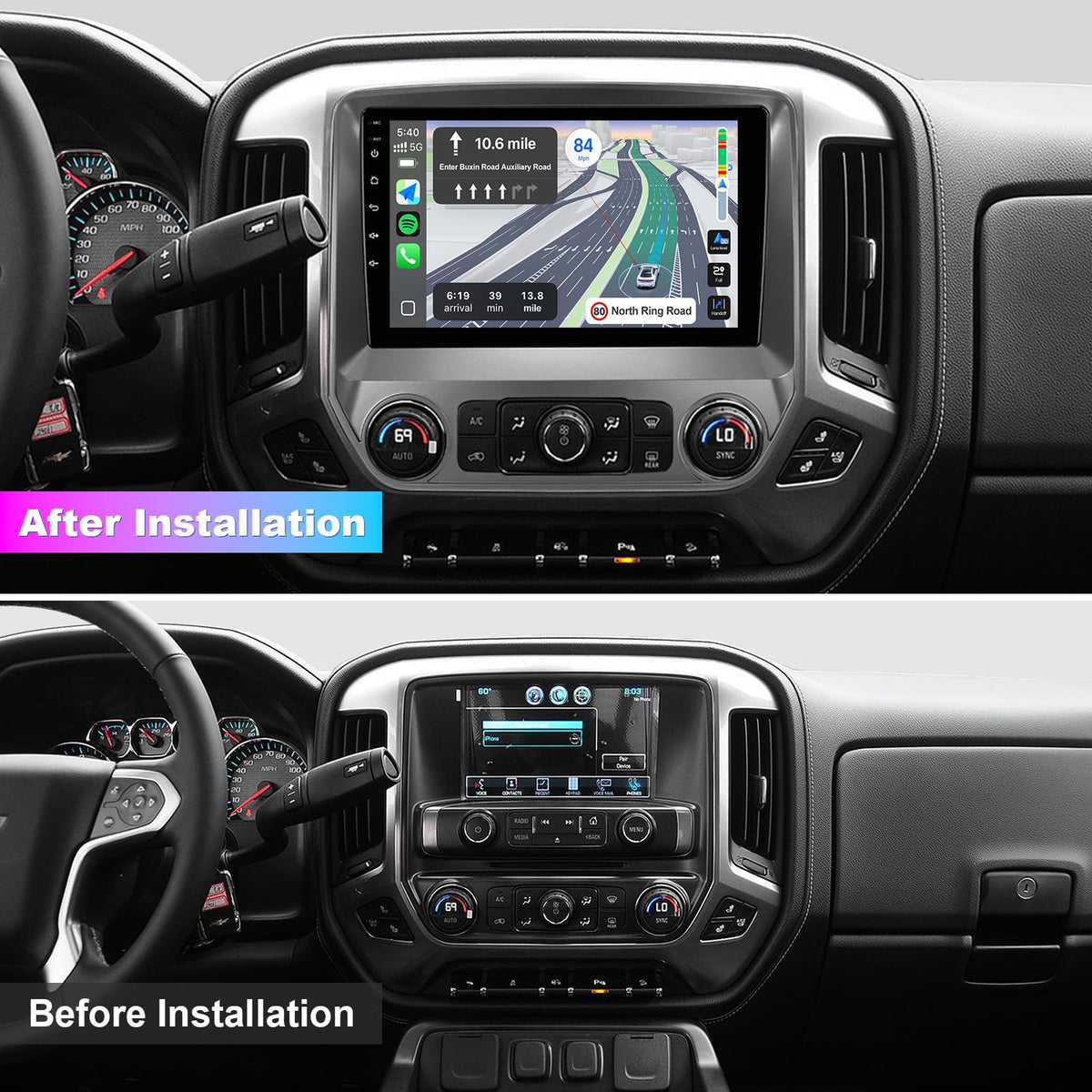 8Core 4+64GB 9" Touchscreen Car Radio Stereo for Silverado/Sierra 2014-2018