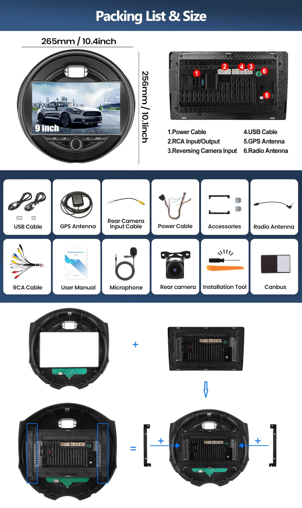 CAMECHO 4+64GB Car Radio Stereo for BMW Mini Cooper F55 F56 2014-2019 Android 15 CarPlay Android Auto 9" 1280 * 720 Touch Screen Head Unit with Bluetooth 5.0 32EQ GPS WiFi FM Backup Camera (Low-End)