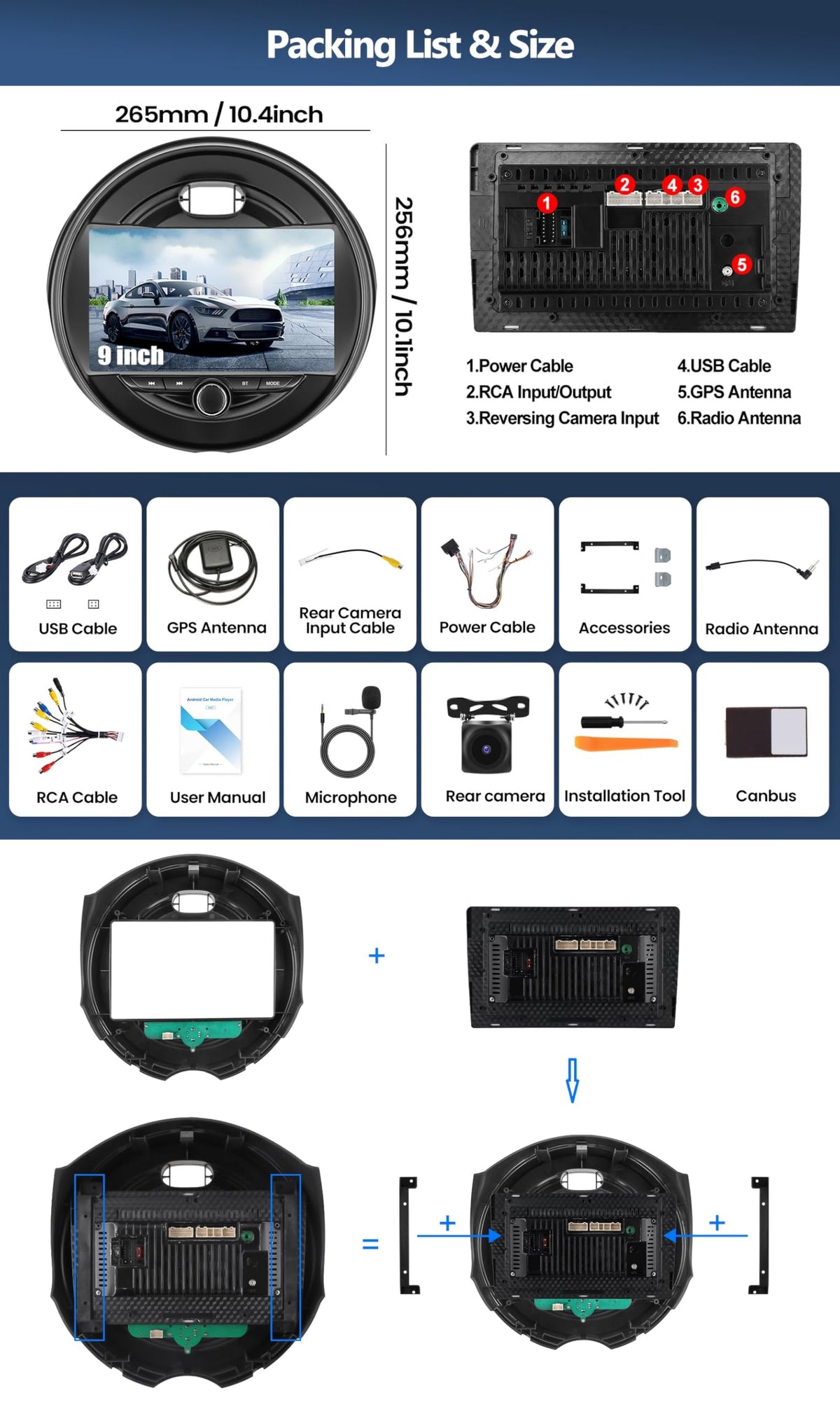 CAMECHO 4+64GB Car Radio Stereo for BMW Mini Cooper F55 F56 2014-2019 Android 15 CarPlay Android Auto 9" 1280 * 720 Touch Screen Head Unit with Bluetooth 5.0 32EQ GPS WiFi FM Backup Camera (Low-End)