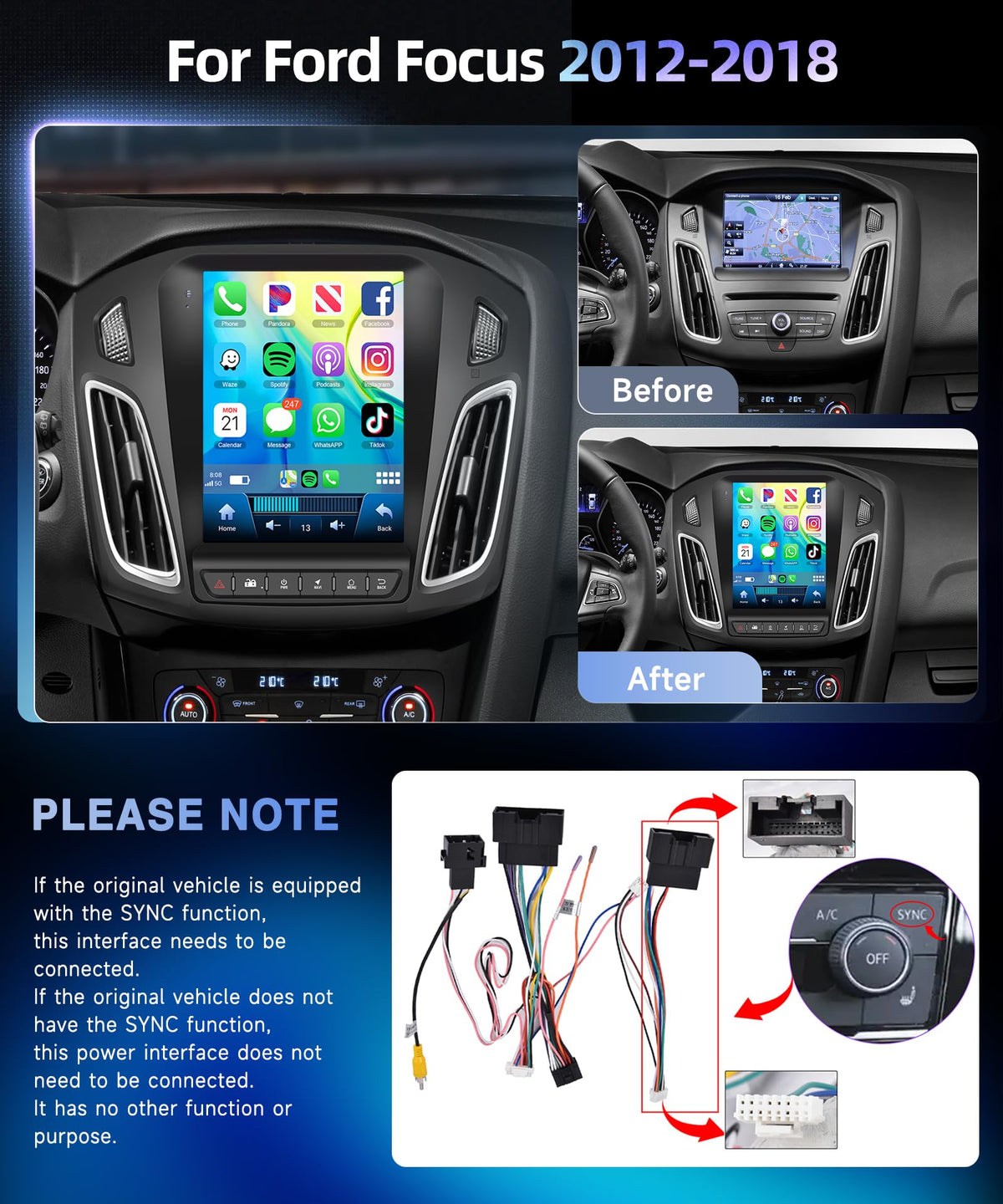 [8Core 6G+128G] Car Stereo for Ford Focus 2012-2018,Android 15,Wireless Carplay Android Auto,9.7" Vertical IPSTouch Screen Radio,5GWiFi,GPS,EQ DSP/Bluetooth 5.0/SWC/AHD Backup Camera