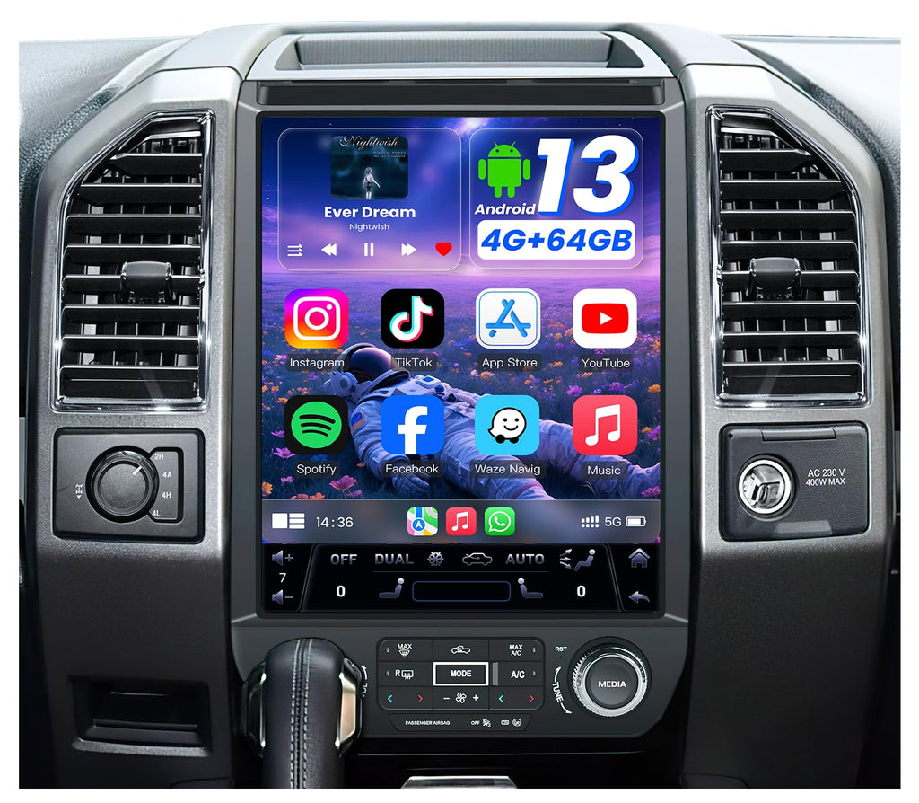[8Core 4GB+64GB] Car Radio for Ford F150 2015 2016 2017 2018 2019 2020: 12.1'' HD Tesla Style Touch Screen Stereo with Wireless Carplay Android Auto GPS 5GWiFi BT5.0 FM AM RDS DSP SWC Backup Camera