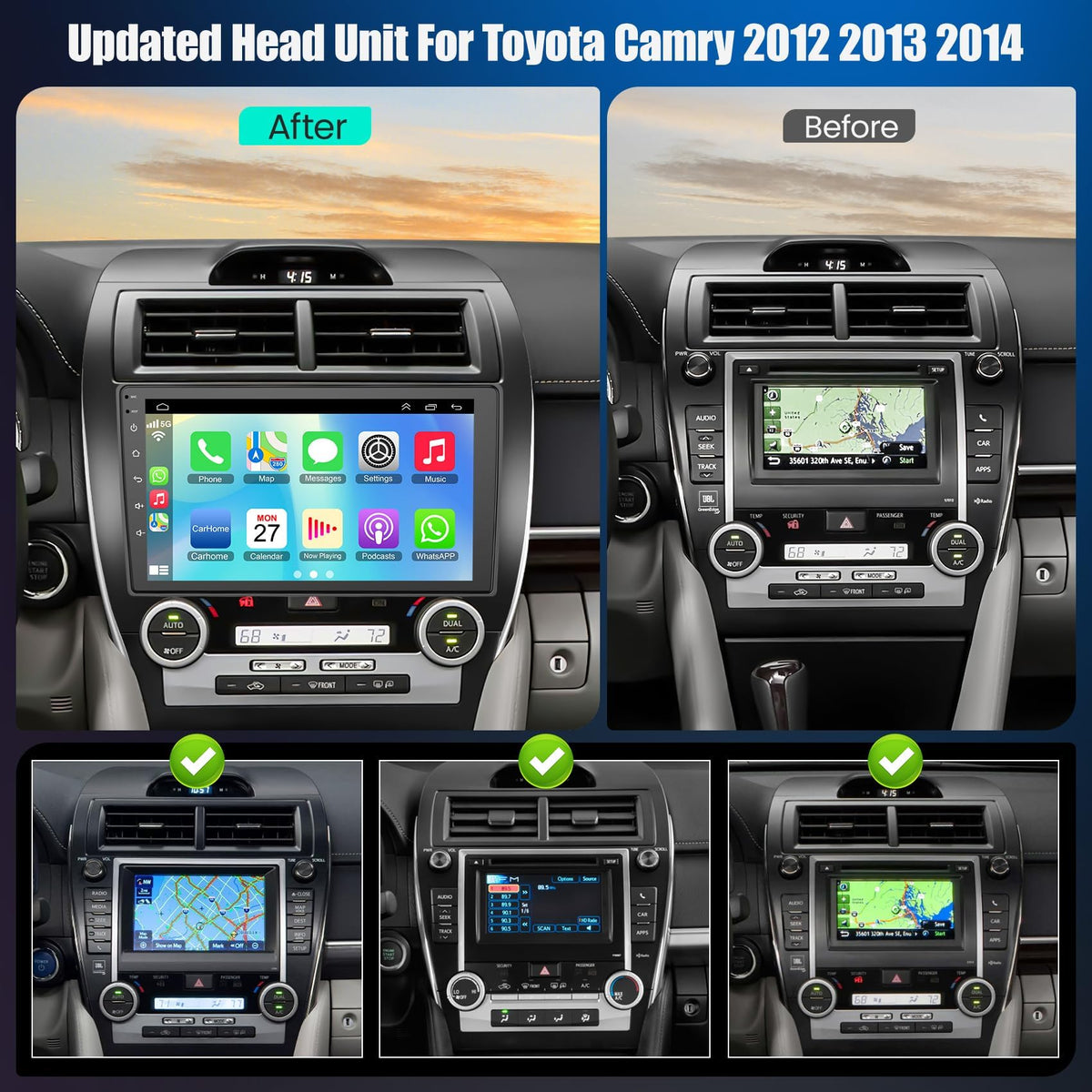Premium 10.2" QLED Android 13 Car Stereo for Toyota Camry 2012-2014