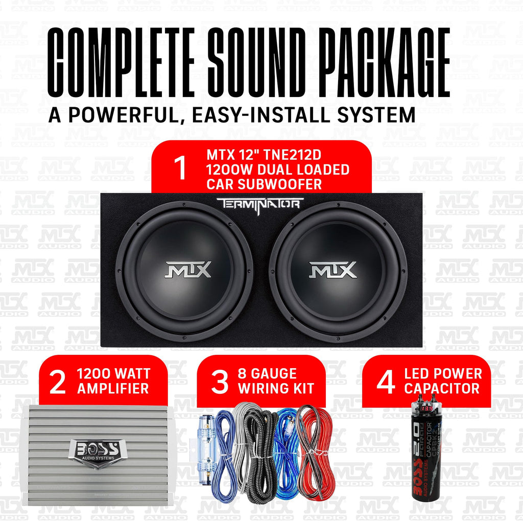 MTX Terminator Dual 12" Subwoofer Box w/Amp, Wiring Kit, & Capacitor