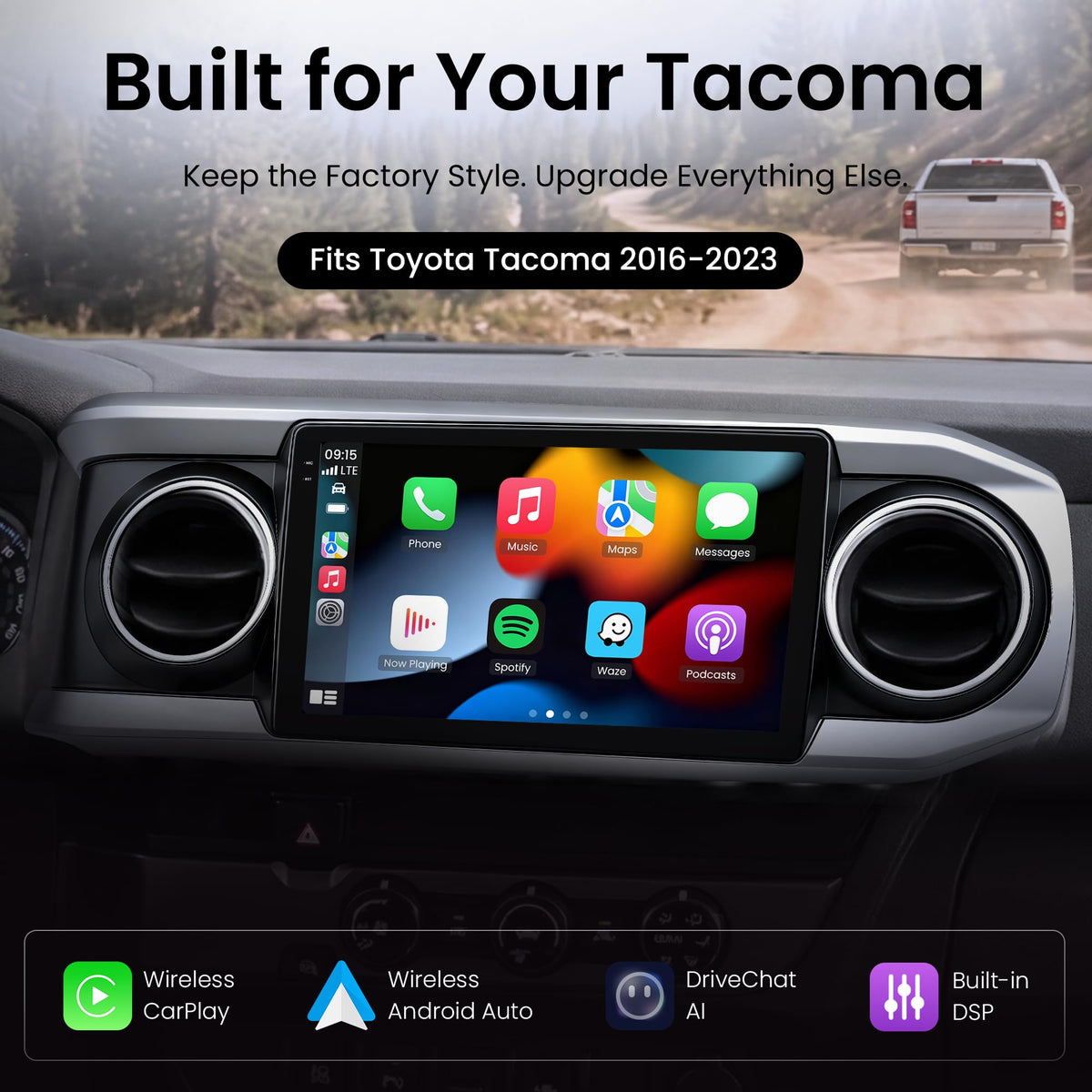 S8 Gen4 10.1" Android Car Stereo for Toyota Tacoma 2016-2023, Wireless CarPlay & Android Auto, 4G LTE, QLED Display, DSP, GPS Navigation, Bluetooth 5.1