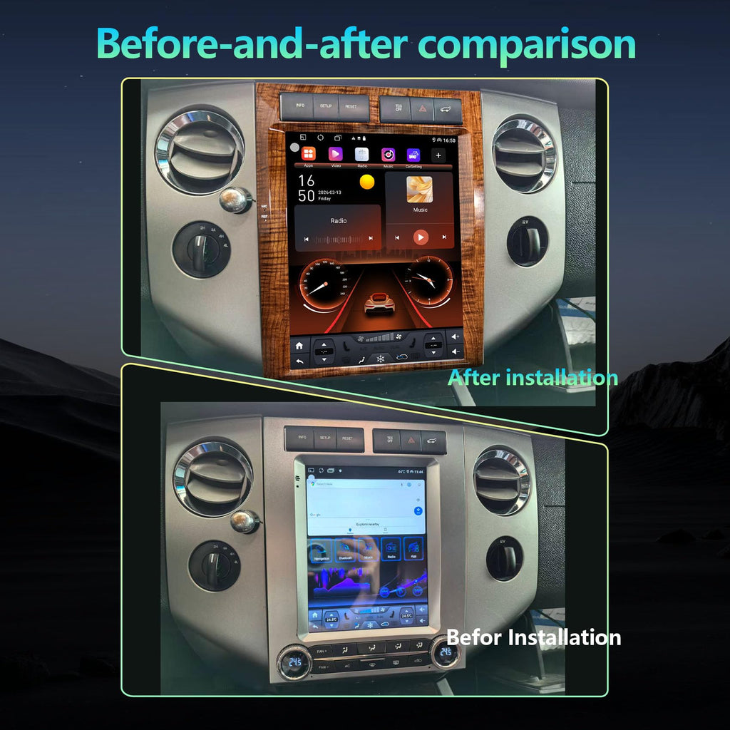 Car Stereo Radio for Ford Expedition 2007-2014, 12.1-Inch HD Touchscreen, Android 13, Tesla Style, Wireless CarPlay and Android Auto, GPS, Bluetooth 5.0, WiFi (Walnut 4+64G)