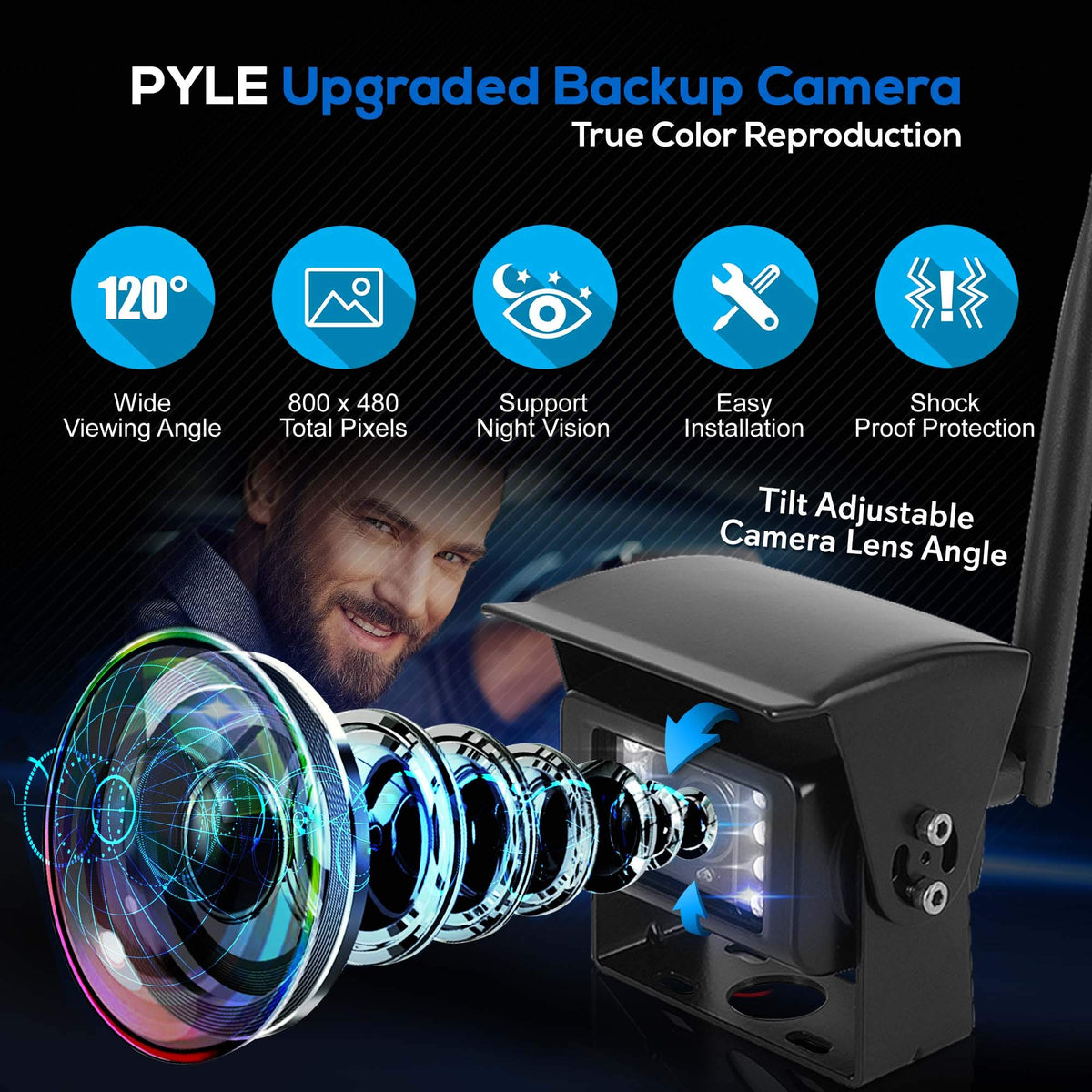 Pyle Wireless Backup Rearview Dash Camera - Waterproof Car Parking Rear View Reverse Safety Vehicle Monitor System W/Quad View 7” Video LCD, DVR Recording, Night Vision - Remote Control - PLCMTR83QIR