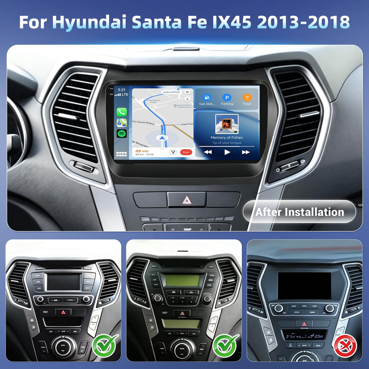 4Core+64G Android 15 Car Radio for Hyundai Santa Fe 2013-2018