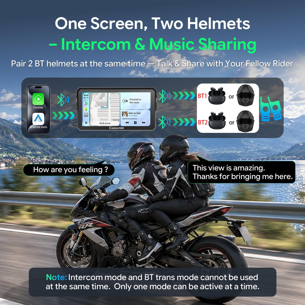 Carpuride W602PRO Motorcycle CarPlay & Android Auto - OTA Updates, Intercom