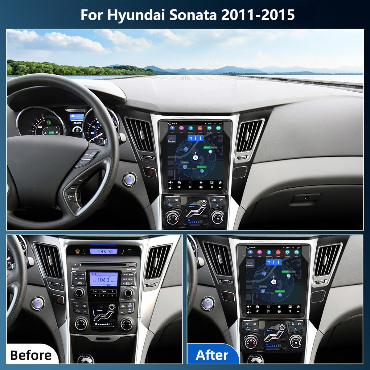 Android 15 Car Stereo Radio for Hyundai Sonata 2011-2015 9.7inch Touchscreen with Wireless Carplay Android Auto GPS Navigation, WiFi, Bluetooth, FM/RDS Radio, HiFi, SWC+Rear Camera (2+32G)