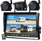 1080P Wireless Backup Camera System Kit with 10'' DVR 3 Split Monitor, IP69 Waterproof Digital Signal Record System 1 Rear 2 Side View Cameras for RV/Truck/Trailer/Camper—BW103SL