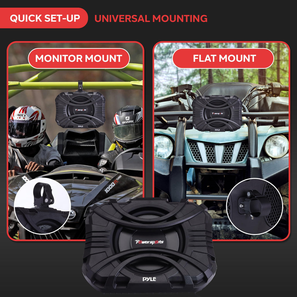 Pyle Powersport Subwoofer System - 10" Passive Subwoofer with Durable Weatherproof Housing - Compact 400W Car Sub Speaker with Quick-Mount Brackets for UTVs, Boats & Outdoor Vehicles - Black