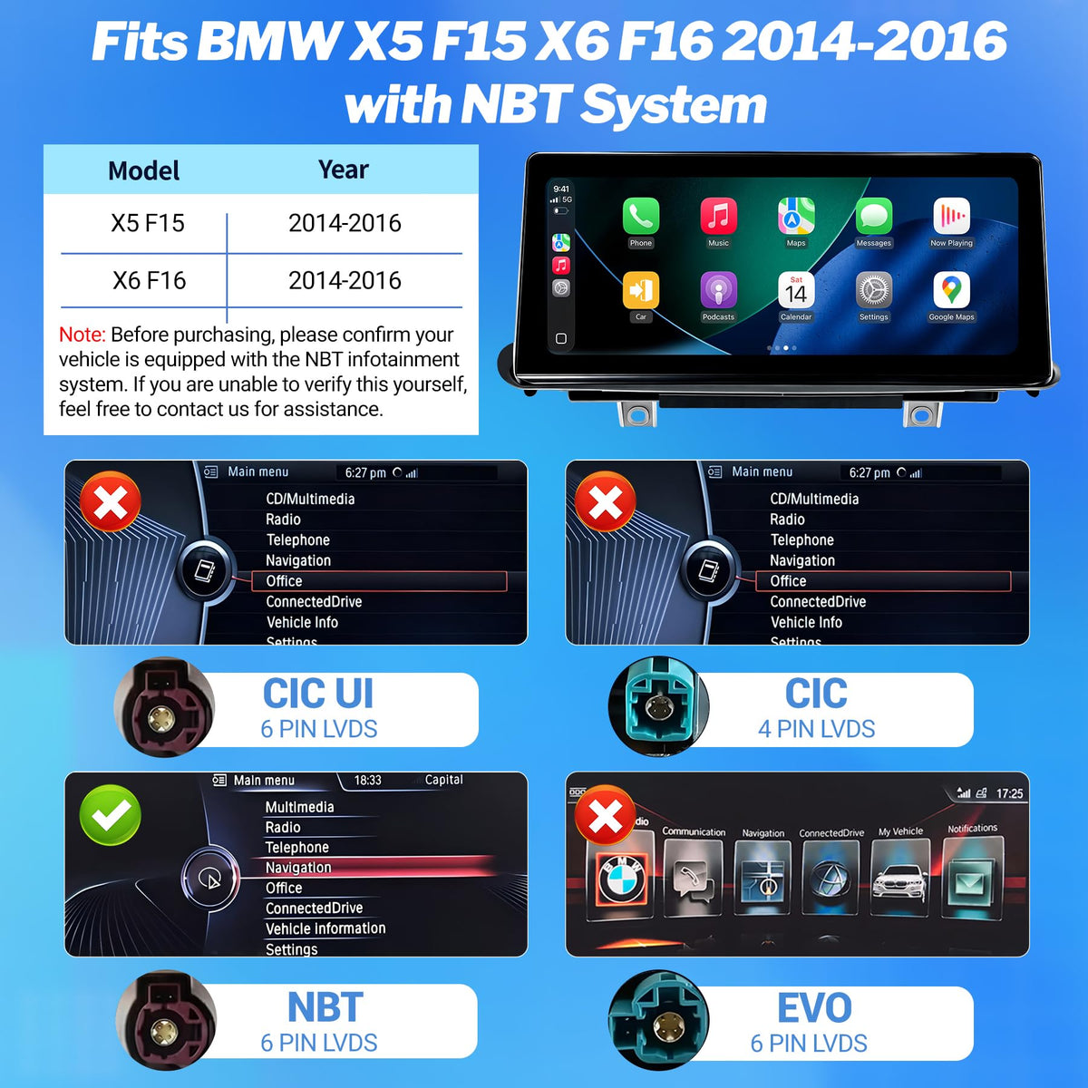 Wireless CarPlay Andriod Auto TouchScreen for BMW X5 X6 F15 F16 2014-2016