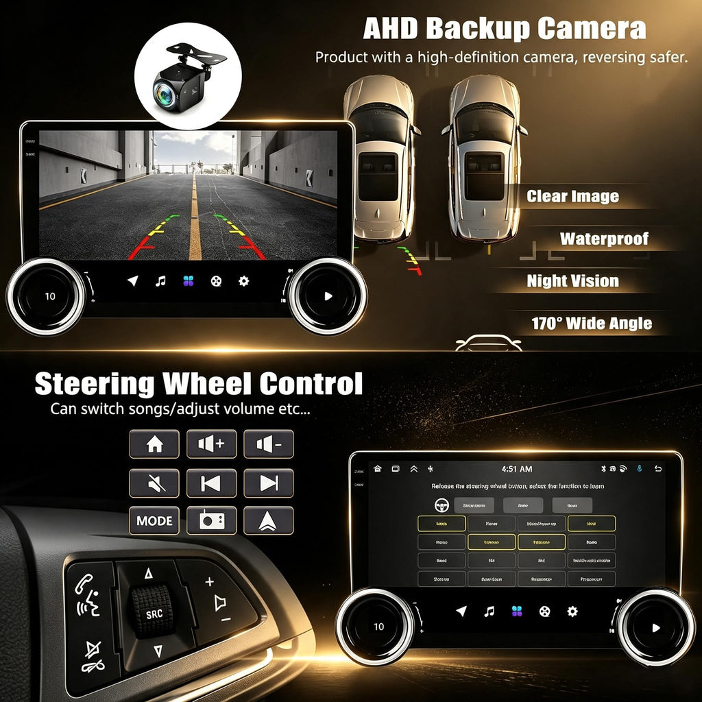 10-inch Dual-Knob Android Touchscreen Car Radio Stereo for Chevrolet Chevy Cruze 2009-2015, Wireless CarPlay, Android Auto, Bluetooth, Mirror Link, GPS Navigation, Wi-Fi, FM, Backup Camera, SWC 2+64G