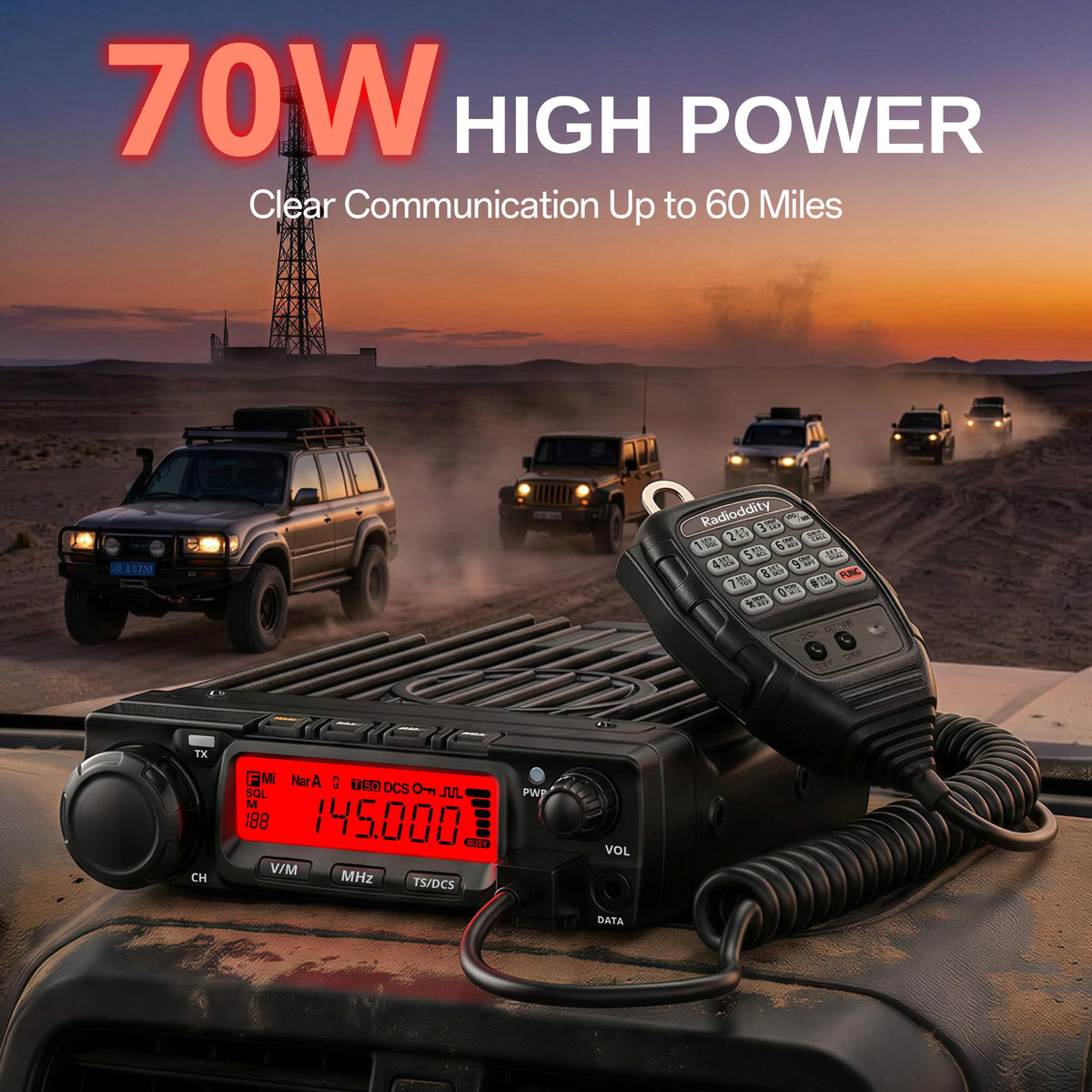 Radioddity VB70 VHF Mobile Ham Radio 70W, 510 Channels, Noise Cancelling