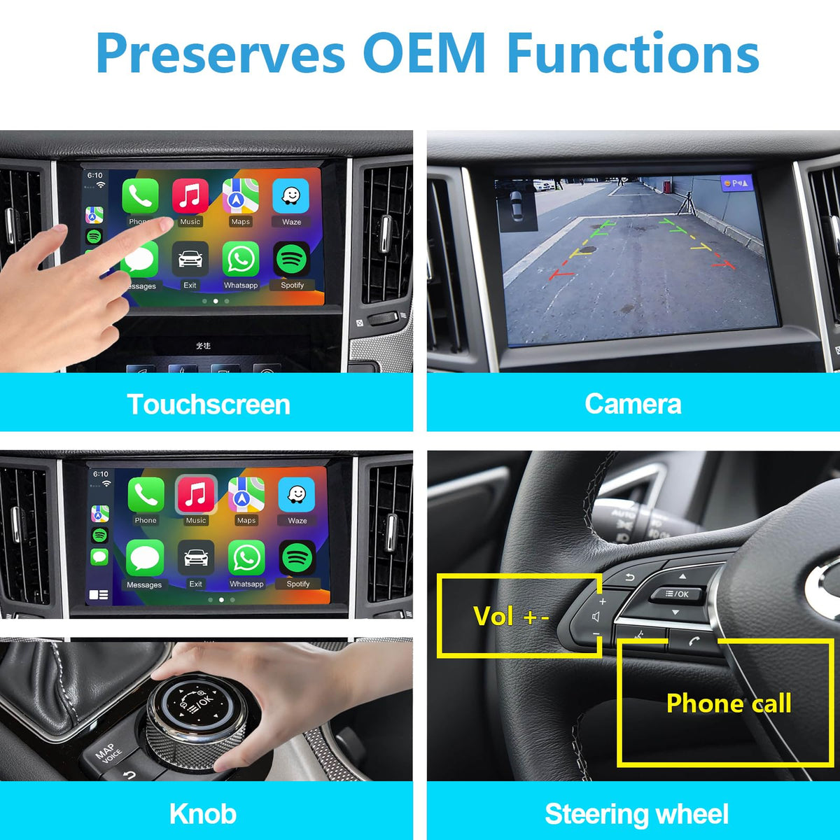 CarPlay & Android Auto for Infiniti Q50 2015-2019, OEM Features Retained