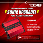 DS18 SXE-2000.4D/BK 4-Channel Car Amplifier Class D Full Range 4X 150 Watts RMS @ 4-ohm Compact Amp- Bridgeable Amp 4 Channels 2000 Watts Max Power (Renewed)