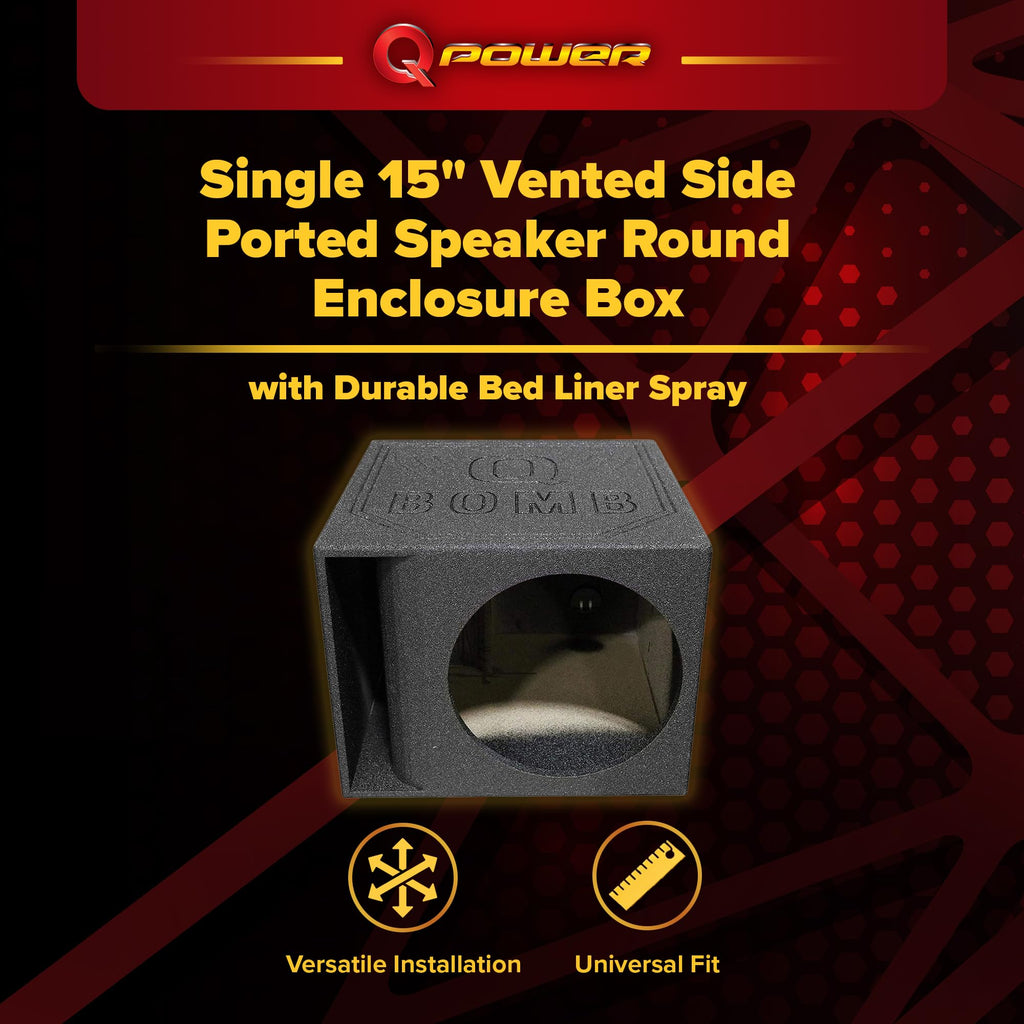QPower QBOMB15HP Single 15" Vented Side-Ported Subwoofer Box, 32 Hz