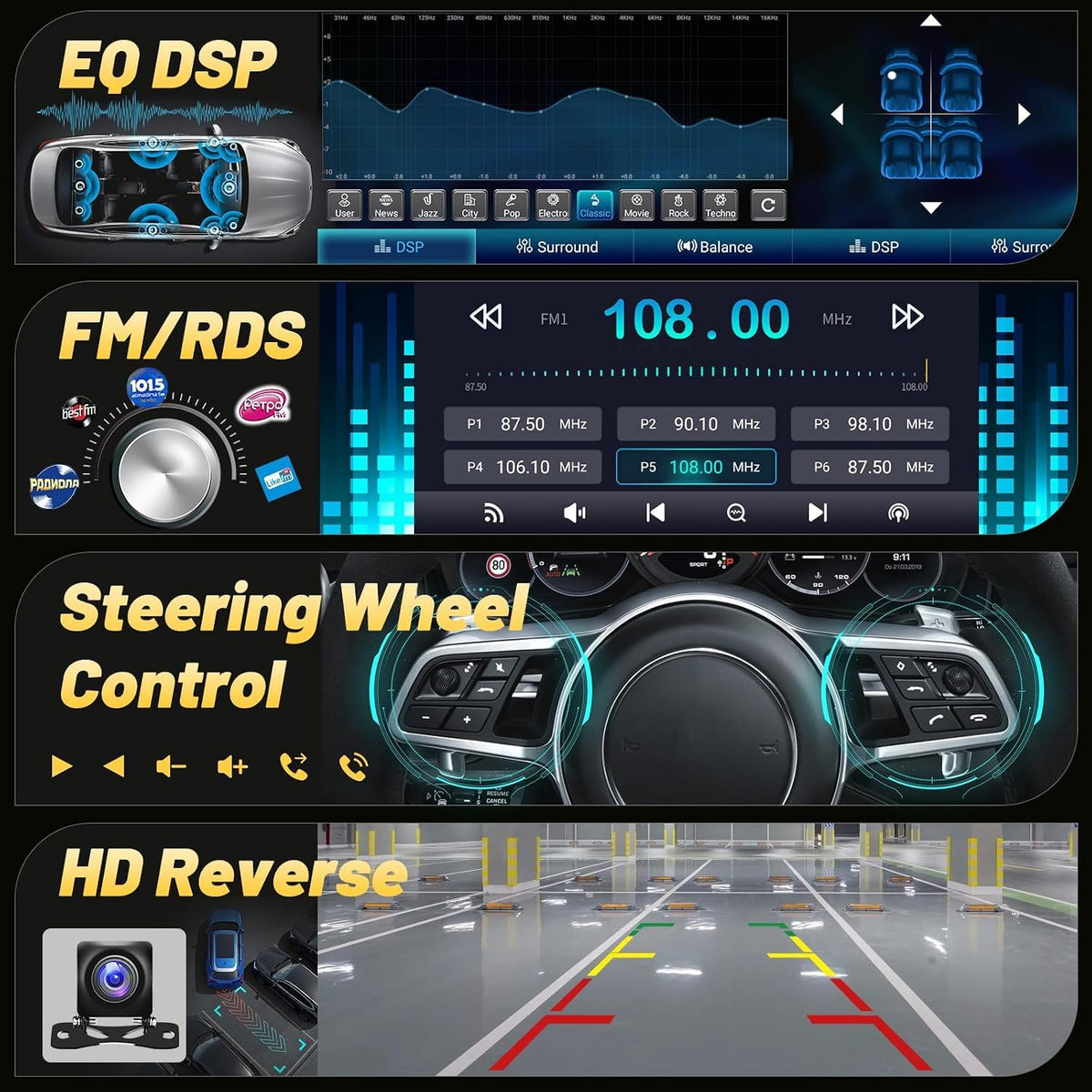 Upgrade 2G+64G Car Stereo for BMW Mini Cooper F55 F56 F57 2014-2019 (5 Door Without OEM Nav Screen) with Wireless Carplay/Android Auto - 9 Inch Android Touchscreen Radio with WiFi, GPS, EQ, SWC