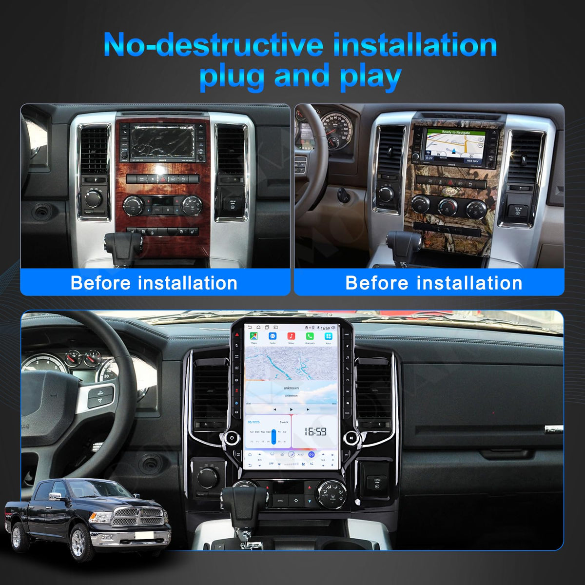 14.5 Inch Android 14 Car Radio for Dodge RAM 1500 2500 3500 2008-2012 Truck Stereo Upgrade Tesla Style Touch Screen Carplay Android Auto GPS Navigation Head Unit (4-64GB)