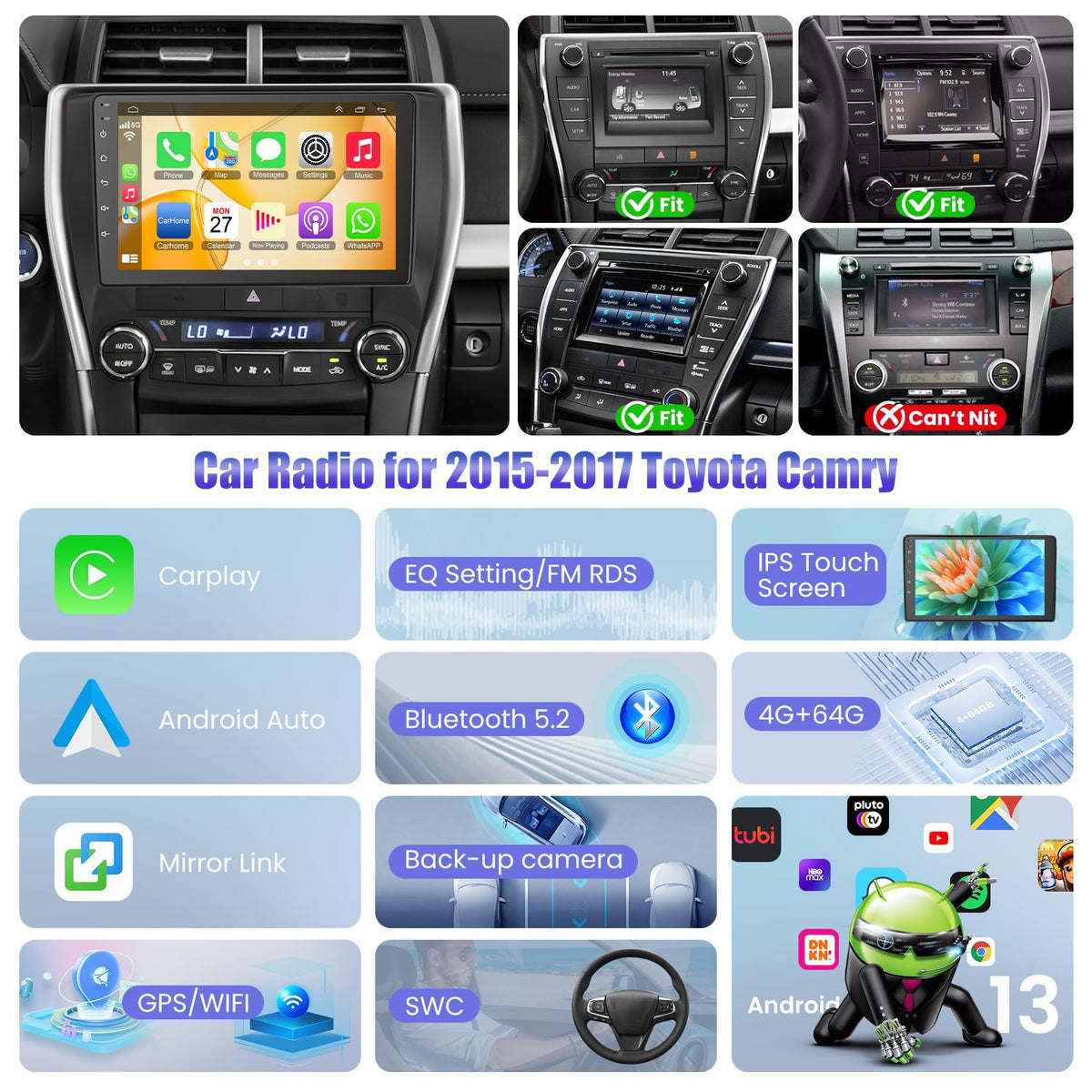 (8Core + 64GB) QLED Touch Screen Car Radio for Toyota Camry 2015-2017