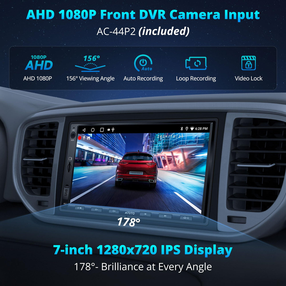 A5L 7'' Android Double DIN Car Stereo with 1080P Front Dash Cam, Wireless CarPlay & Android Auto, DSP 24-Band EQ, HDMI Out, FM/AM/SS Radio, WiFi/BT/USB Tethering, GPS Track,AI Voice Control