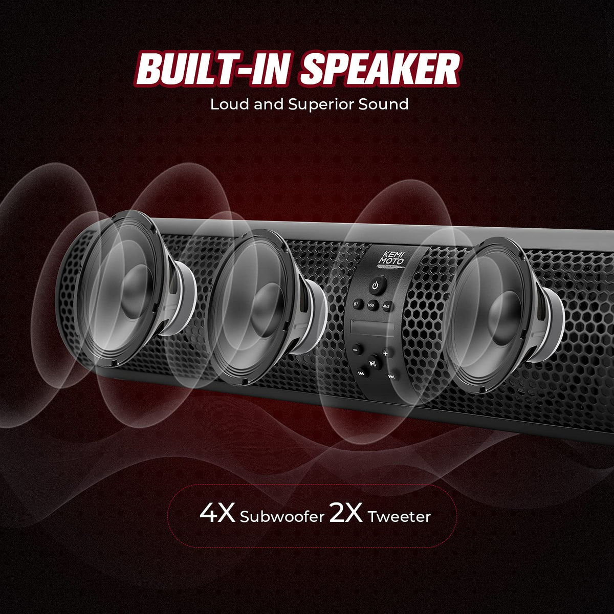 KEMIMOTO 28 Inch UTV Sound Bar 4X Subwoofer 2X Tweeter True Wireless Remote