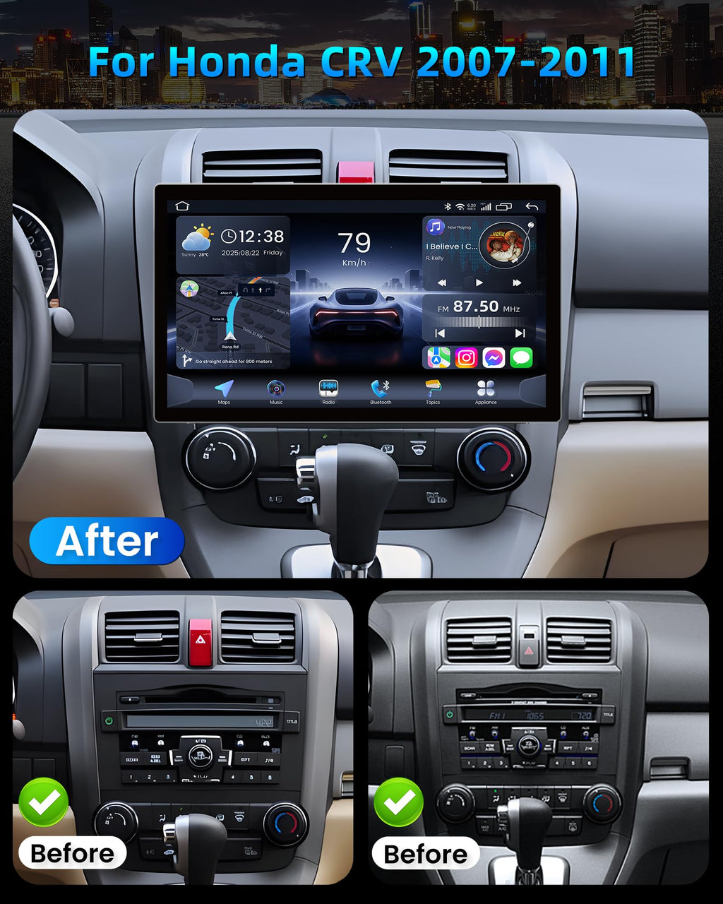 8Core 4GRAM 64GROM Car Radio for Honda CRV 2007-2011 11.5INCH Touchscreen for Honda CRV GPS Navigation 1080P Rear Camera FM Mirrorlink Split Screen SWC Bluetooth 5G WiFi