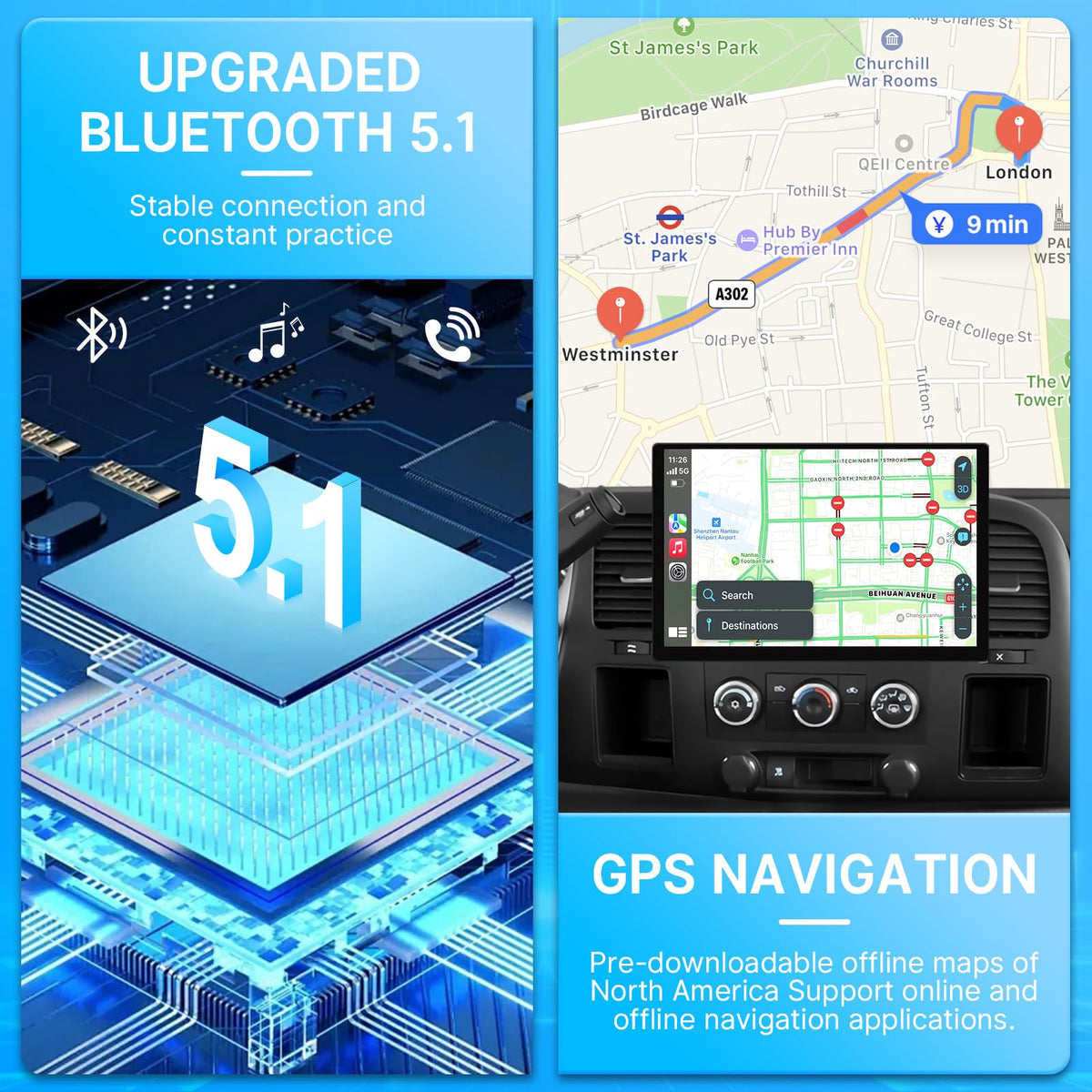 13.1" 2K Car Radio for Chevy Silverado 2007-2013 Tahoe GMC Sierra Yukon Wireless CarPlay Android Auto, Touch Screen Stereo with GPS Navigation 5G WiFi FM Bluetooth SWC+Backup Camera
