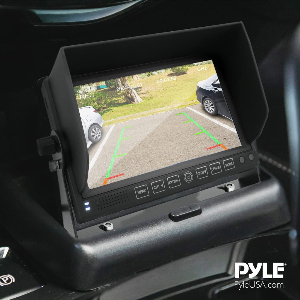Pyle Dash Cam Recorder DVR for Trucks - 7 Inch Monitor Blackbox Rear Camera View Full Color HD 1080p Video Security Loop Camcorder - PiP Night Vision Audio Record Micro SD & Microphone - PLCMTRDVR41