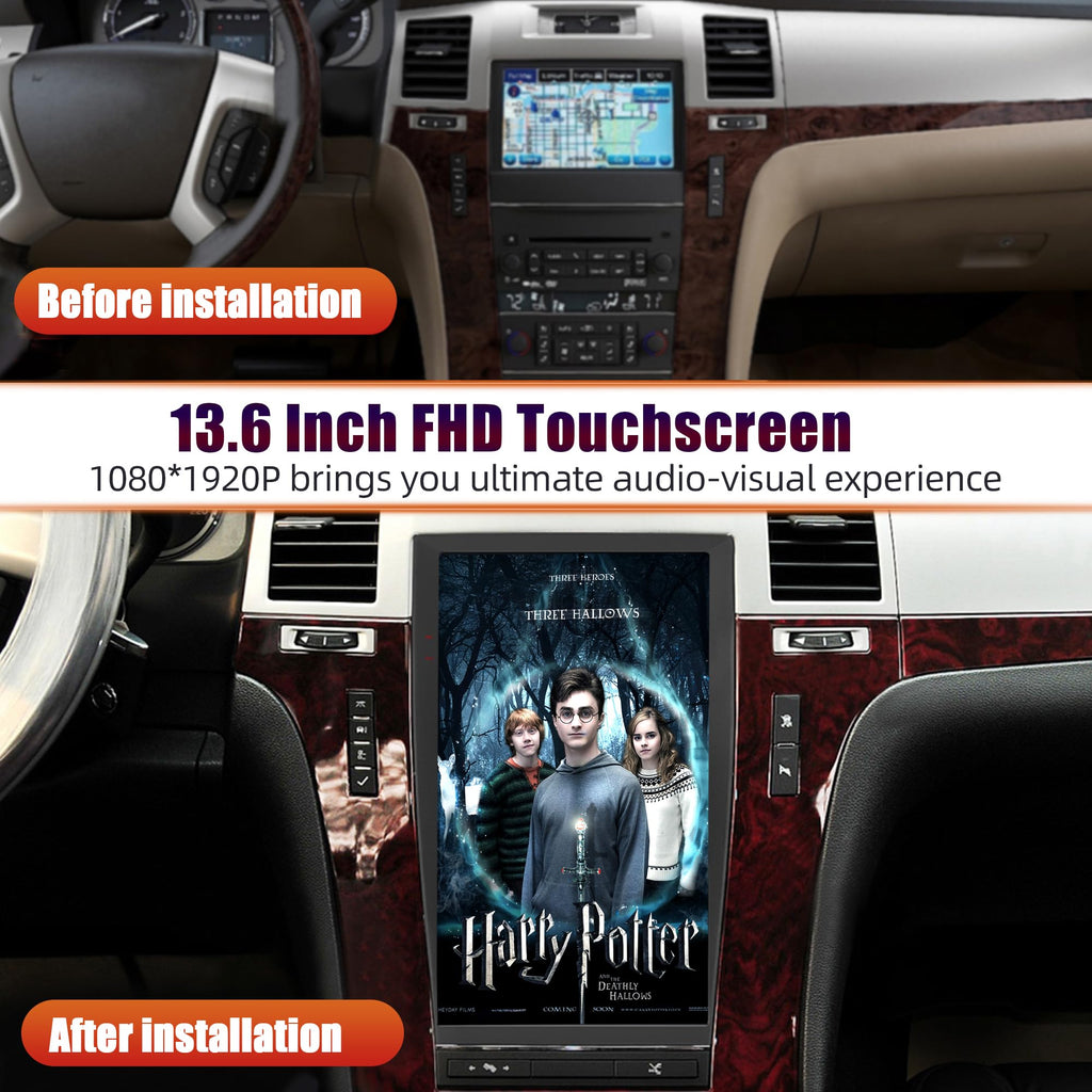 AUCARTUO AuCar Android 13 Car Radio 13.6 Inch Touch Screen Head Unit for Cadillac Escalade 2007-2014 Car Multimedia Stereo Video Player GPS Navigation Wireless Carplay & Android Auto 8+128GB