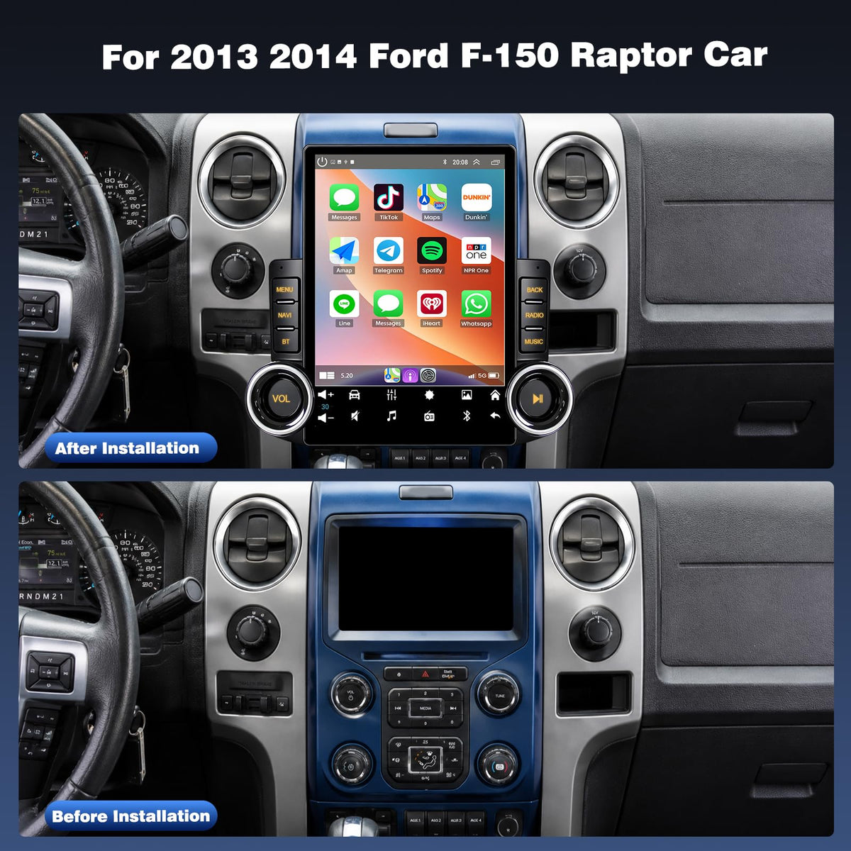 9.7'' Double Din Car Radio for 2013 2014 Ford F-150 Steering Wheel Controls