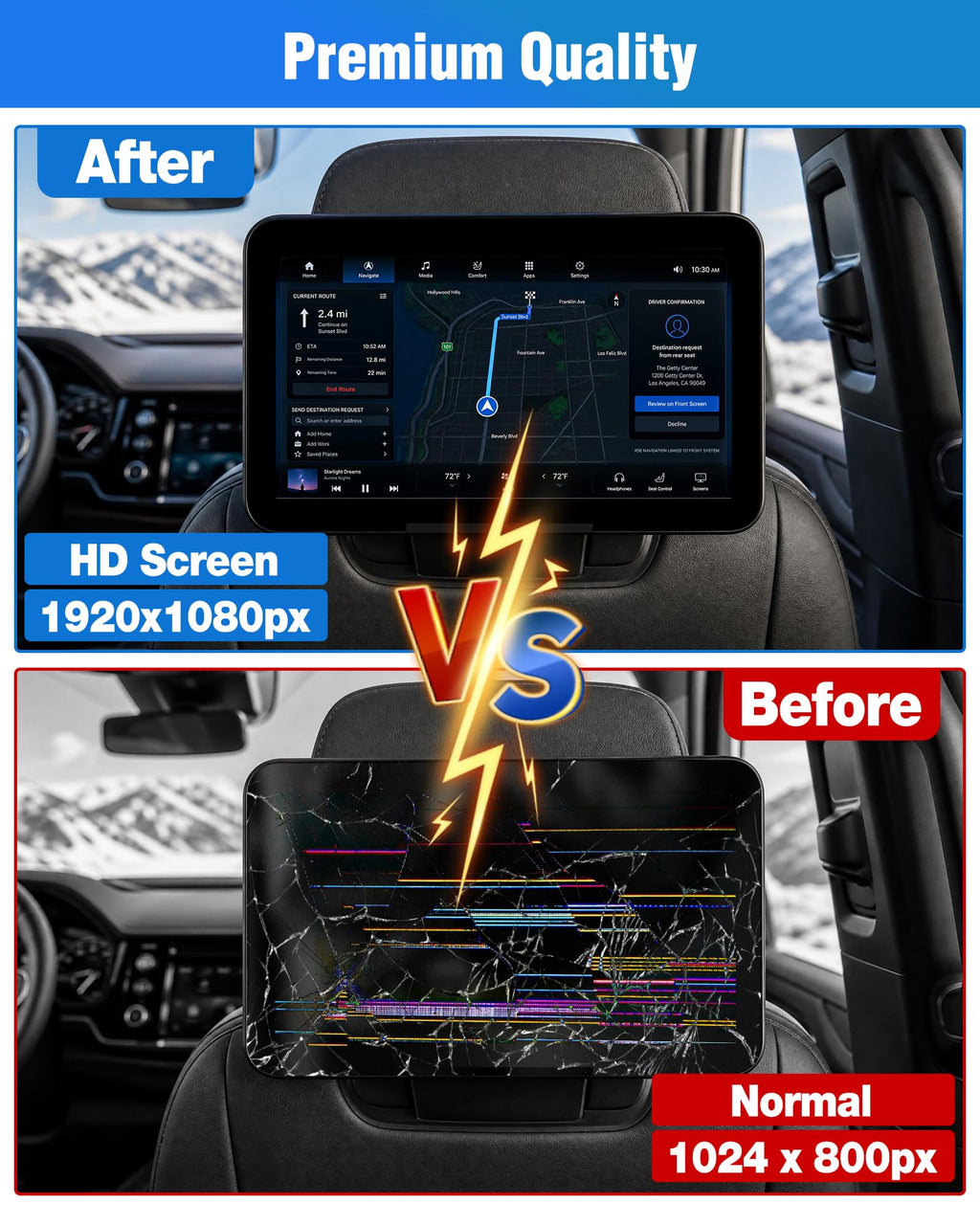 85100044 12.6" Headrest Display, Rear Seat Entertainment LCD Display Screen Fits for 2021-2023 Chevy Suburban Tahoe GMC Yukon XL, 2021-2024 Cadillac Escalade, Headrest Back Seat TV