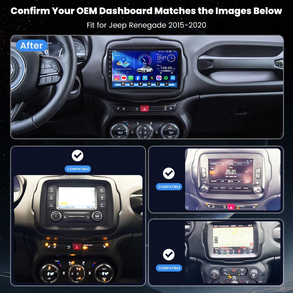Car Radio Stereo Upgrade for Jeep Renegade 2015-2020, Replacement Head Unit