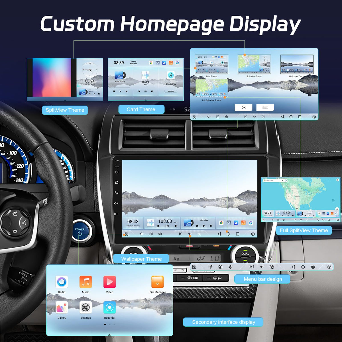 [8 Core 4+64] Android 13 Car Stereo for Toyota Camry 2012 2013 2014-10 inch IPS Touchscreen Radio with Carplay & Android Auto - 4G SIM Card/DSP 32EQ / FM AM RDS/Bluetooth 5.1 + AHD Backup Camera