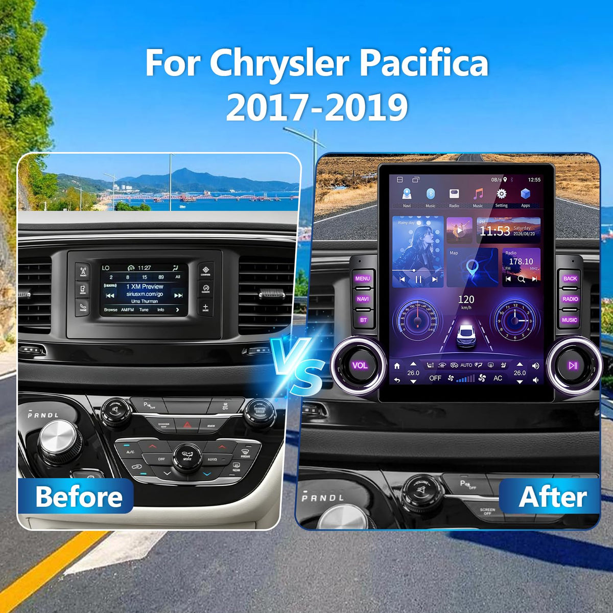 4G+64G 9.7 Inch Android 14 Car Radio Stereo for Chrysler Pacifica 2017-2019