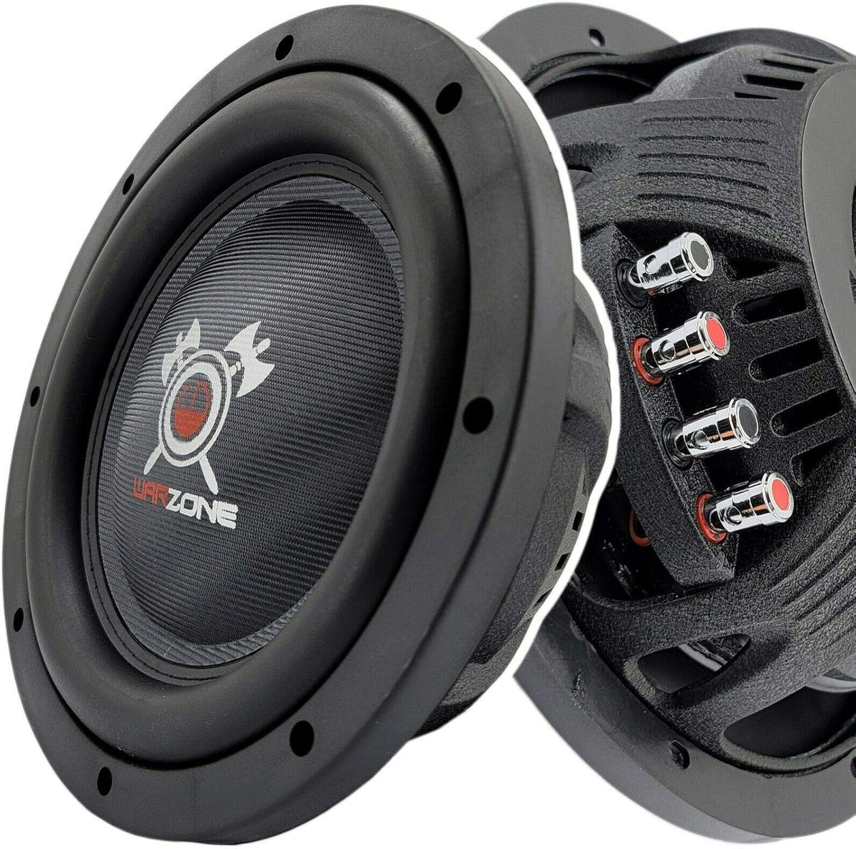 Gravity Warzone WZ10D4-1 10-Inch Shallow Car Audio Subwoofers, Dual 4-Ohm DVC, 1200W Max/400W RMS Each, Carbon Fiber Cone, 2-Pack