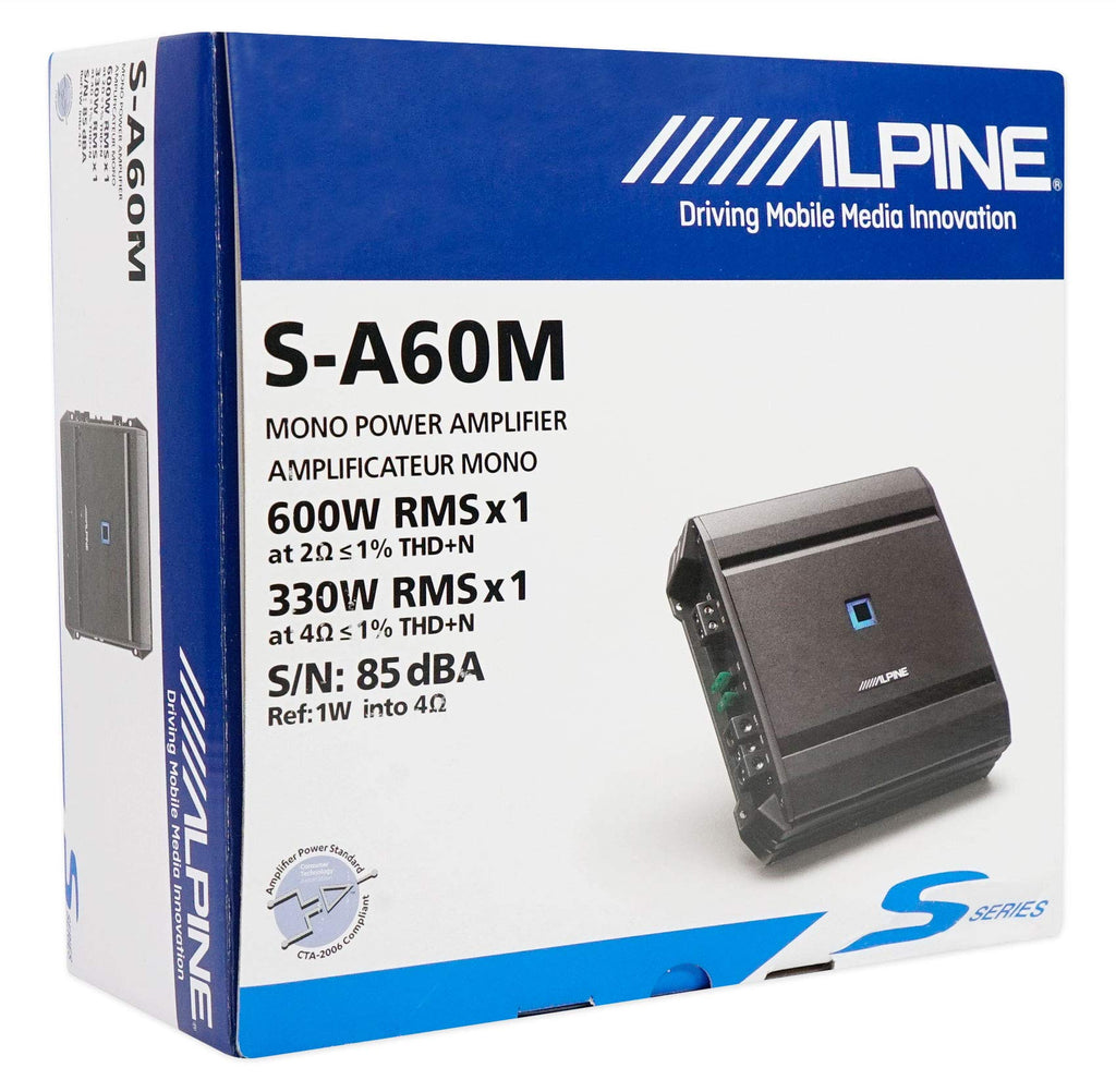 Complete Car Amp Wiring Installation Wire Kit with RCA's Bundle with Alpine S-A60M 600 Watt RMS Mono Car Audio Amplifier Subwoofer Amp Class-D