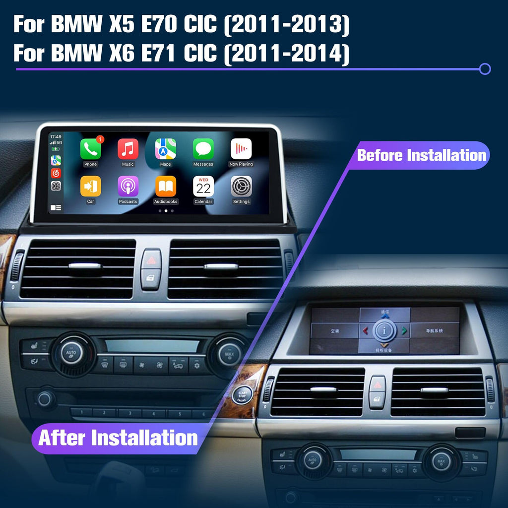 Stereo for E70 E71: 8+128G Car Stereo with Bluetooth Apple Carplay for BMW E70 E71 CIC 2011-2013, 10.25" Aftermarket Touch Screen Android System Head Unit Car Play Radio with Backup Camera FMAM GPS