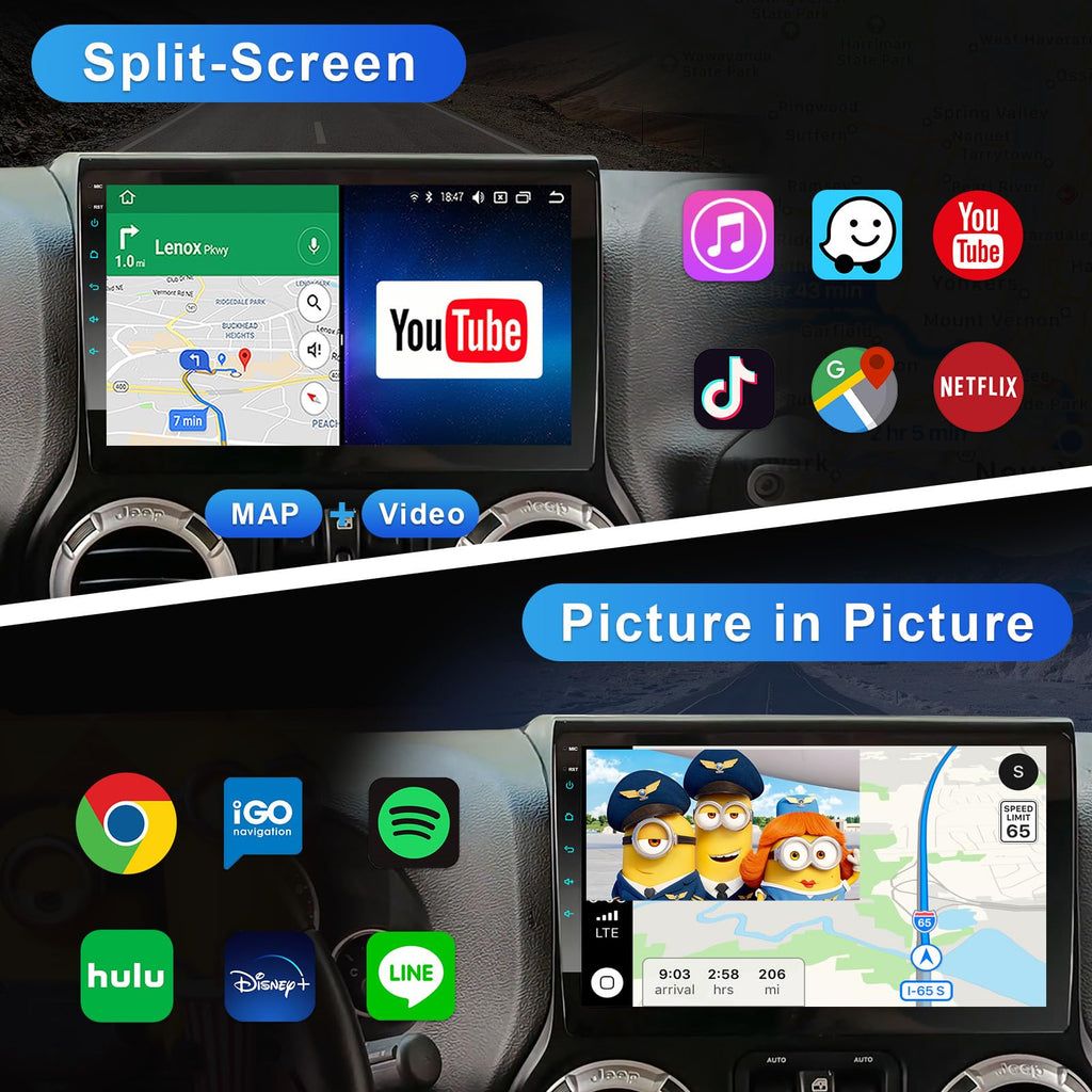 6GB+128GB Wireless CarPlay Car Radio for Jeep Wrangler 2015 2016 2017 Wireless Android Auto Android 10 Car Stereo 10.1 Inch QLED Touch Screen AM/FM WiFi Dual Bluetooth GPS Navigation Head Unit