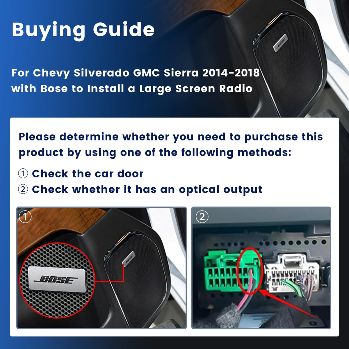 Audio System Adapter Optic Fiber Box for Chevy Silverado GMC Sierra 2014-2018 Original with Bose, Supplementary Wiring Harness for 10Inch, 13.1Inch, 12.1Inch Aftermarket Silverado Radio