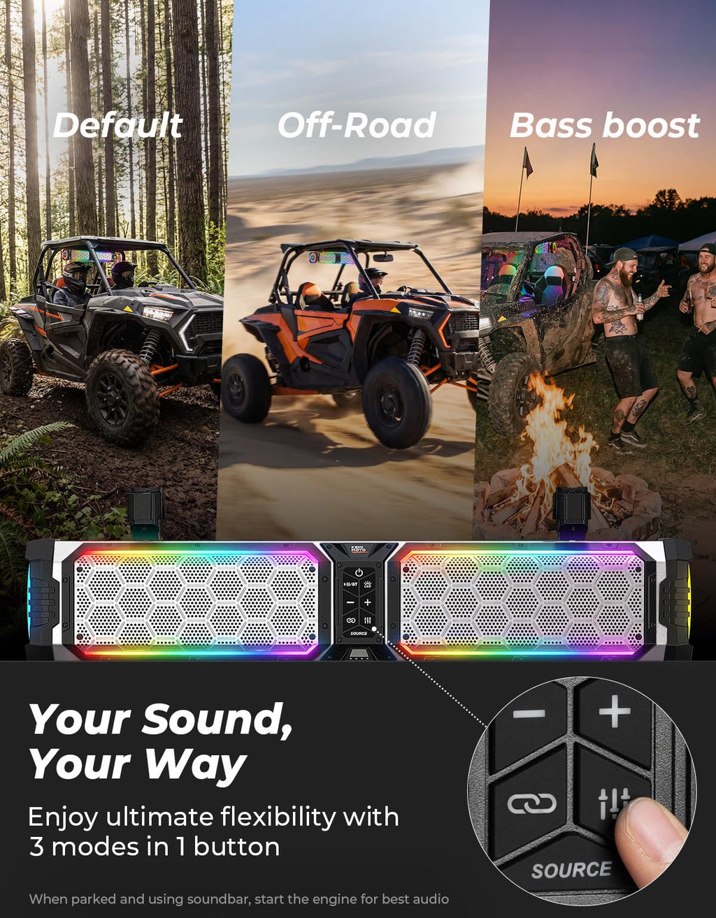 KEMIMOTO Midnight S70 Gen2 28-inch 8 Speaker UTV Sound Bar Metal