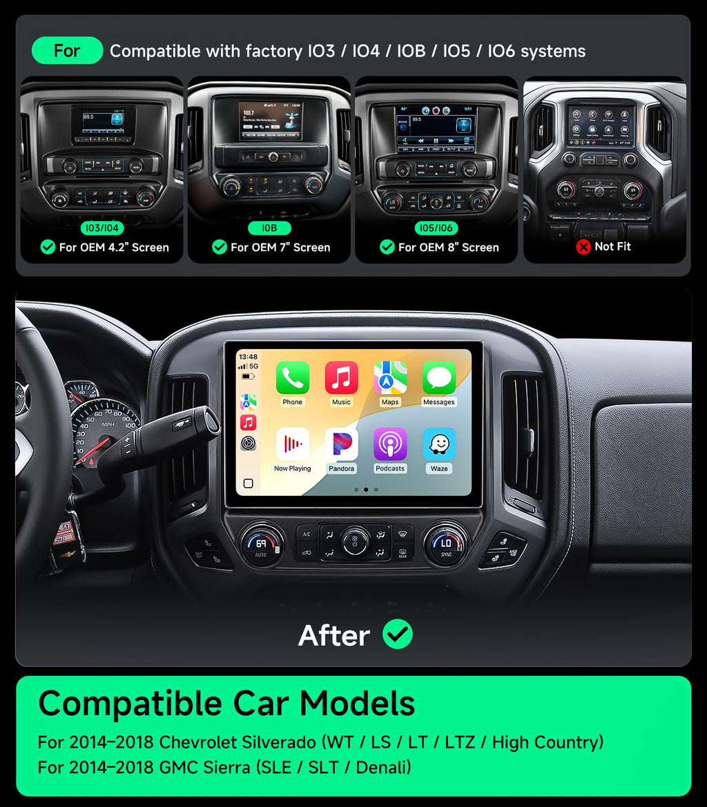 Car Radio for Chevy Silverado GMC Sierra 2014-2018, CarPlay Android Auto