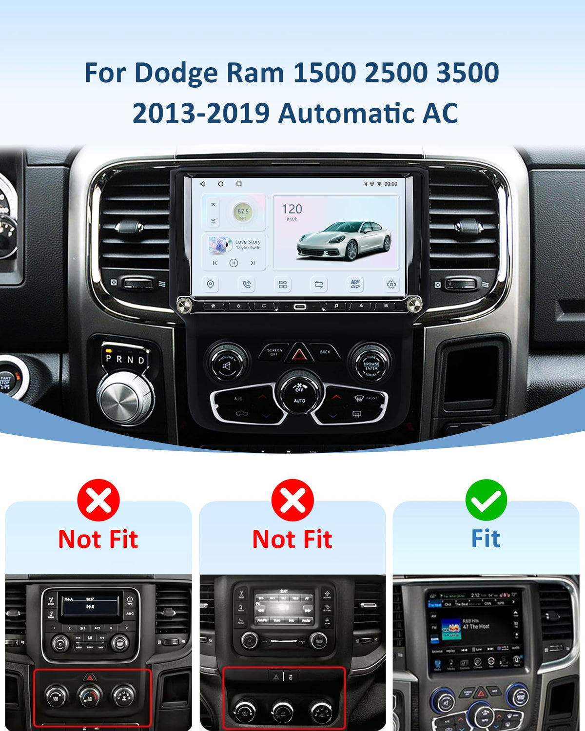 Android 14 Car Radio for Dodge Ram 1500 2500 3500 2013-2019 Auto AC, 8-Core 4+64GB Stereo with Wireless CarPlay Android Auto, 9” HD Touchscreen, 1080P Backup Camera, Physical Buttons, Dual Knobs