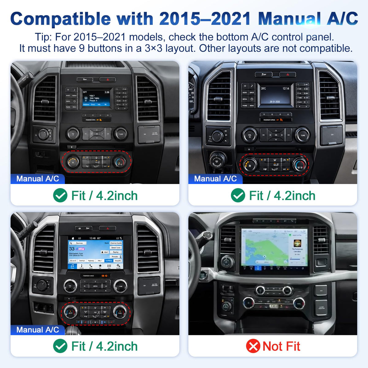 12.95" Android Radio for Ford F150 2015-2021, Manual A/C Only
