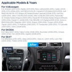 XTRONS Android 14 Car Stereo for Volkswagen Skoda SEAT, 7 Inch IPS Touch Screen Head Unit GPS Navigation Bluetooth Built-in DSP Support CarPlay Android Auto 4G LTE DVD TPMS Backup Camera (4+64G)